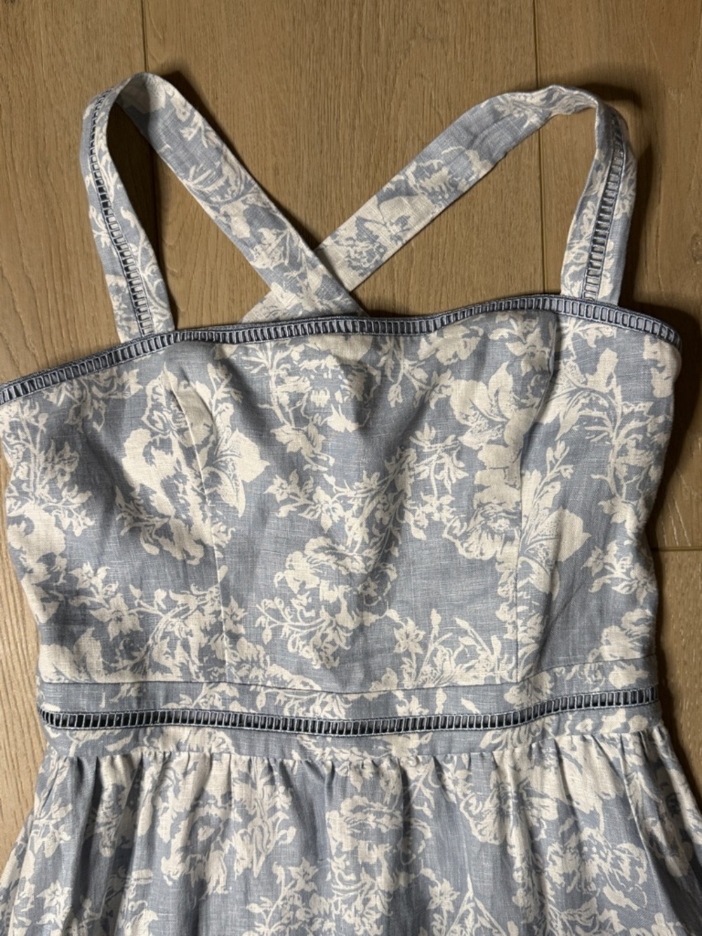 Reformation NWT Everett linen dress in porcelain blue white size 10 - Picture 5 of 11